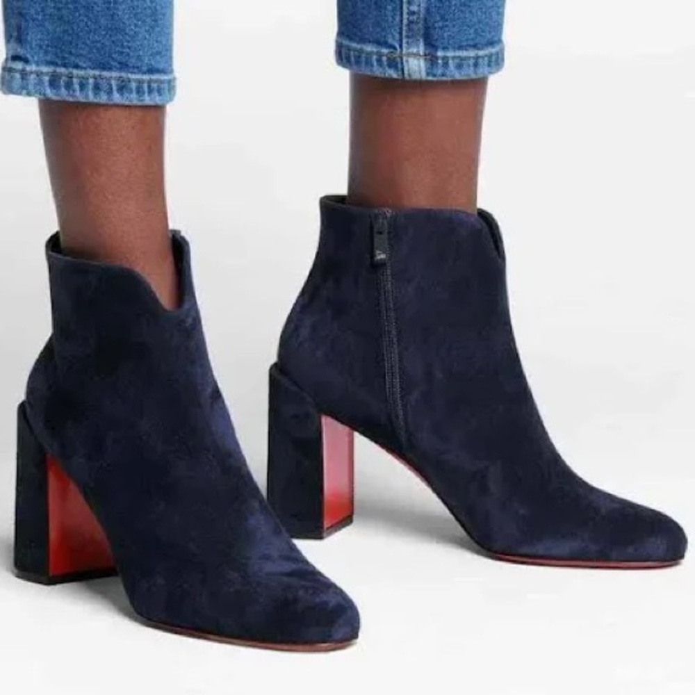Christian Louboutin Dark Blue Suede Heeled Boots